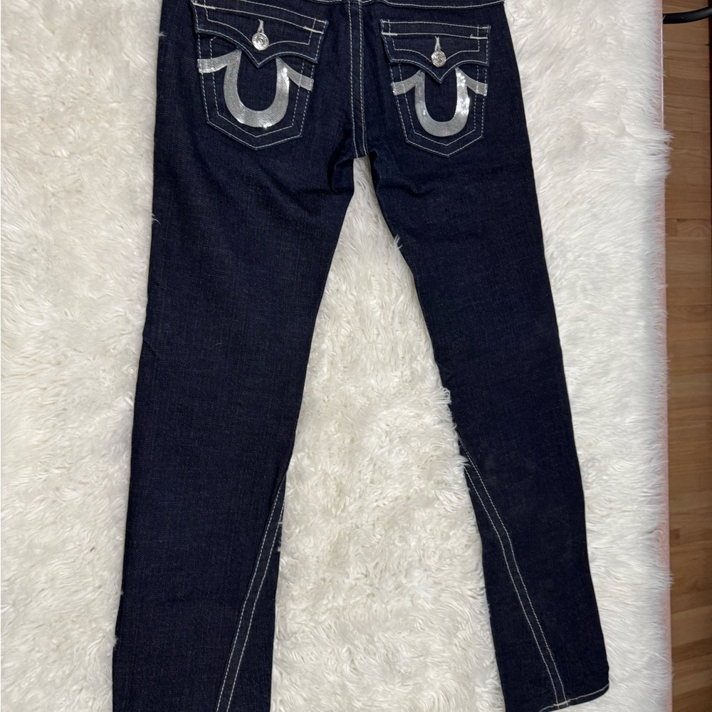 True Religion Blue Skinny Jeans with Signature Horseshoe Design